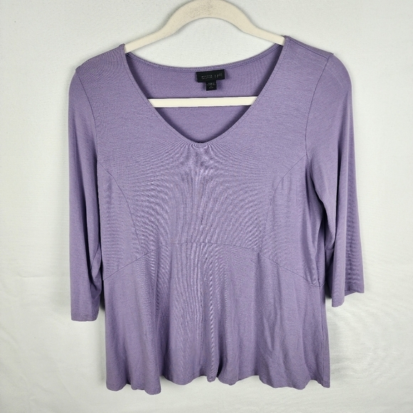 J Jill Wearever V-Neck Purple Peplum Top Size XSP 3/4 Sleeve Easter Pastel - Picture 2 of 7